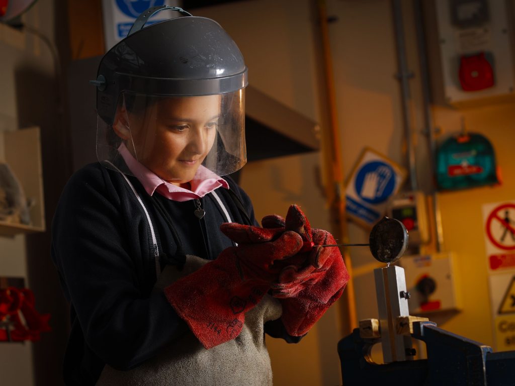 student wearing a protective mask