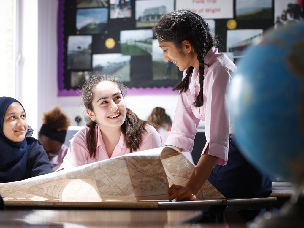 students looking at a map