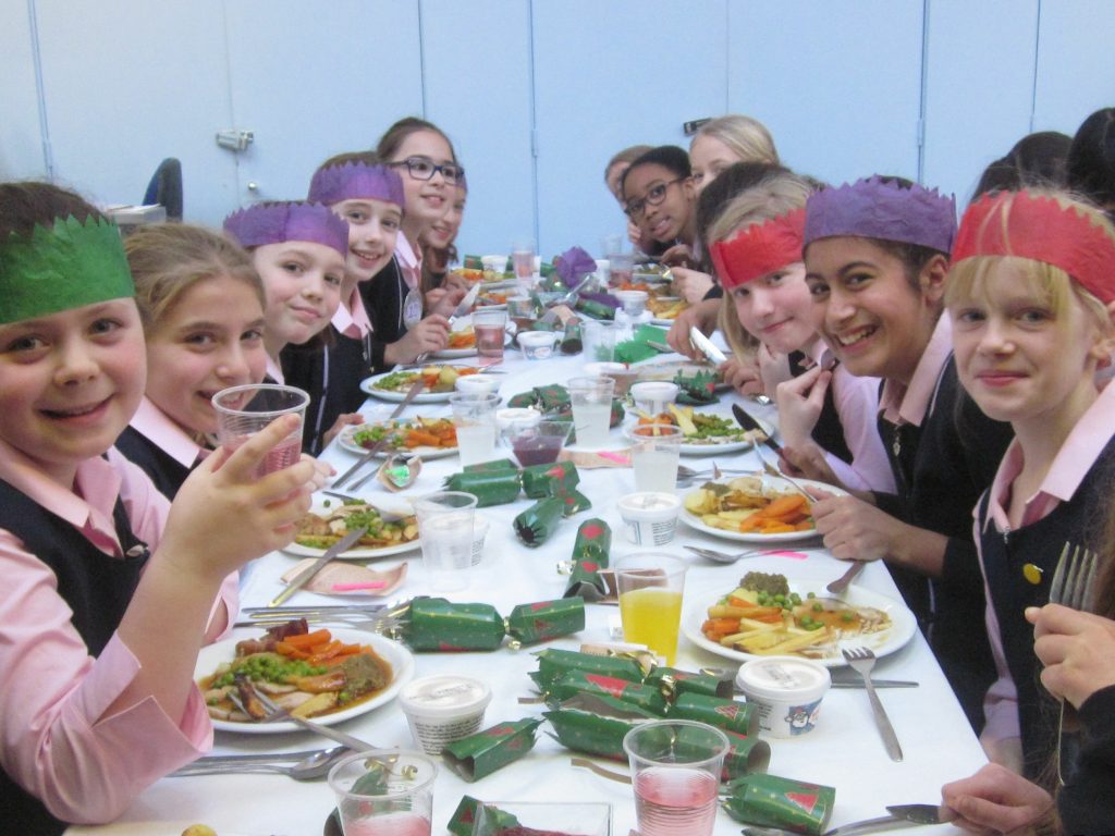 students at a Christmas meal