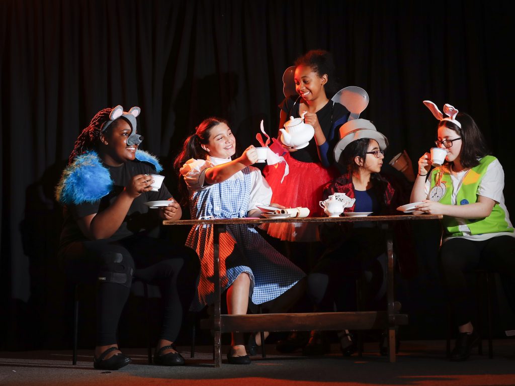 students in an Alice in Wonderland production